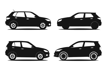 Fototapeta premium Black Car Silhouette Collection Featuring a Variety of Hatchback SUV and Crossover Vehicles Design for Transportation Automotive Concepts
