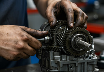Obraz premium Mechanic working on a transmission