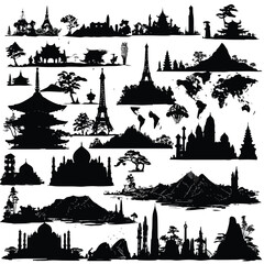 Obraz premium world silhouette set, Black & White silhouette set