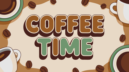 Obraz premium Coffee Time Illustration with Coffee Beans and Coffee Cups with Beige Background