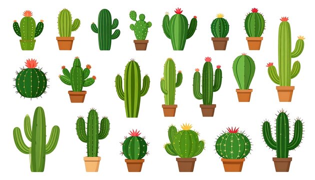Collection of various cactus plants in pots