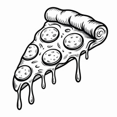 Hand Drawn Pizza Slice with Pepperoni and Dripping Cheese Illustration
