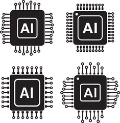 Four ai computer chips in a black silhouette