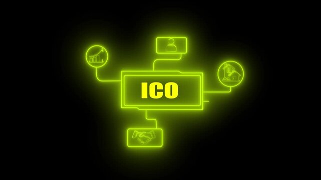 Neon Green I C O Initial Coin Offering Finance Growth Chart and User Icon Connection Concept on