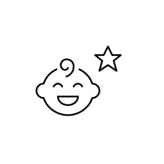Baby boy face and star. Premium infant care, top-rated baby products. Pixel perfect, editable stroke vector icon