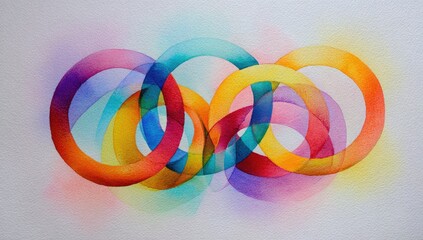 Abstract watercolor circles overlap, vibrant colors