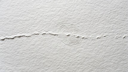 A white sheet of paper with a very thin, small horizontal line drawn across it. In the center, on the line lies a simple circular pattern, resembling a watermark.