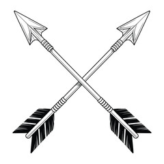 Crossed arrows illustration in black and white hunting or archery