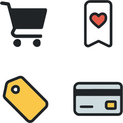 ecommerce icon set with cart bookmark price tag and card for online shopping