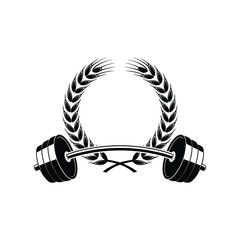 Weightlifting barbell with wheat wreath fitness and sport logo design © tarek
