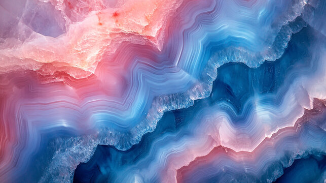Stunning blue and pink agate stone texture abstract art wavy lines swirls natural pattern background