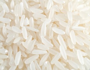 Close-up of raw white rice grains, a healthy organic food ingredient with a detailed macro texture