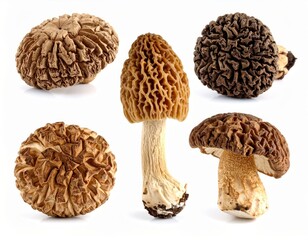 group of mushrooms on a white background.