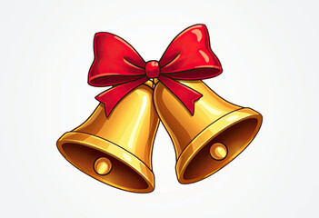 Lustrous Golden Christmas Bells Vector Illustration Adorned with a Vibrant Red Bow, Perfect for Festive Holiday Decorations, Seasonal Greeting Cards, or Joyful Event Invitations.
