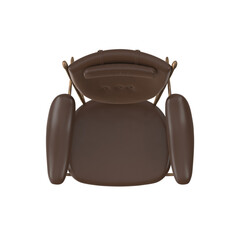 Brown Leather Mid-Century Modern Armchair 3D Render Top View Isolated Transparent Background