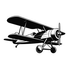 Vintage Biplane Airplane Illustration in Black and White Style