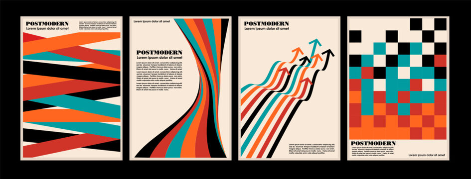 Artworks, posters inspired postmodern of vector abstract dynamic symbols with bold geometric shapes, useful for web background, poster art design, magazine front page, hi-tech print, cover artwork