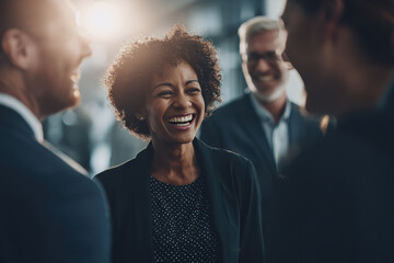 Professionals engage in lively discussions at a business event reflecting networking collaboration and strong corporate connections.