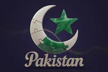 Discover Pakistan's rich heritage with this symbolic puzzle design featuring the national emblem and elegant typography, perfect for national pride and cultural promotion.