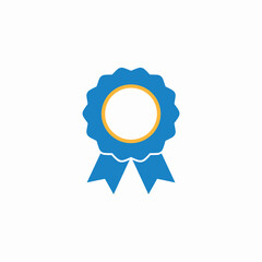 Blue Award Ribbon with Gold Circle Symbol of Achievement and Recognition on White Background Graphic Resource