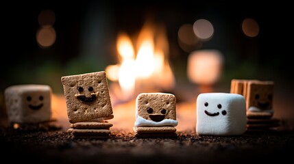 Happy Smores Friends Enjoying a Cozy Campfire Night.