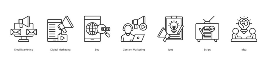 Content Driven Marketing banner web icon set vector illustration concept with icon of email marketing, digital marketing, seo, content marketing, idea, script, idea