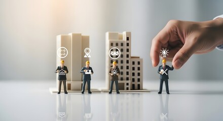 Businessman hand selecting a candidate with a bright idea icon for a company project. Human resources and recruitment concept