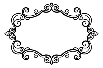 Intricate baroque style frame border with curls and antique detailing, black vector silhouette