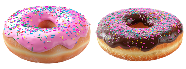Two frosted donuts close with transparent background