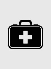 First aid kit icon in black and white representing emergency medical supplies and healthcare assistance