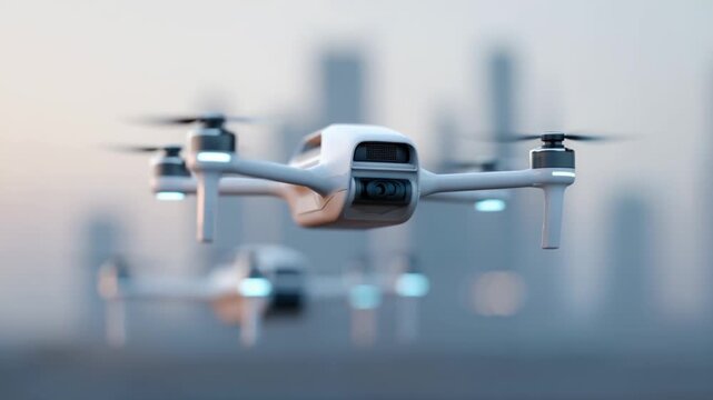 Innovative flying taxis soaring above modern cityscape showcasing advanced technology