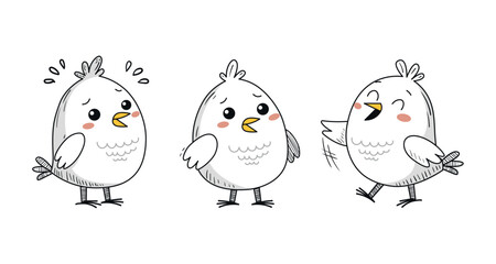 Cute Chicks set Hand Drawn Cartoon Caracter Illustration