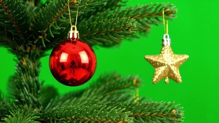 Christmas tree detail red bauble gold star against a green backdrop - Powered by Adobe