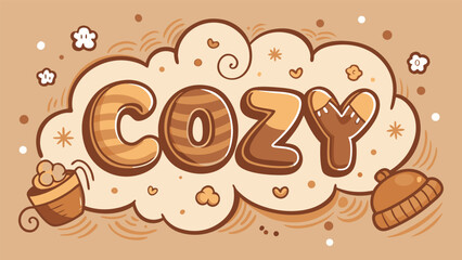 COZY cute typography with cookies and stars in fun playful retro colors