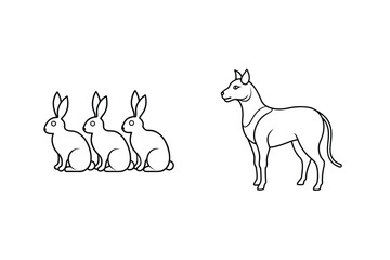 Three rabbits and a dog animals wildlife