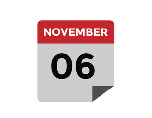 6 November, calendar date icon. 6 November Calendar Date for Deadlines or Appointment. Day, month. vector illustration.
