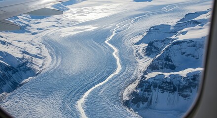 Aerial View of Glacier and Snowy Mountains