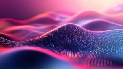 Abstract Digital Landscape with Wavy Surfaces and Glowing Particle Grid