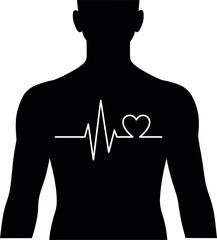 Silhouette man with heartbeat ekg line