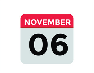 6 November, calendar date icon. 6 November Calendar Date for Deadlines or Appointment. Day, month. vector illustration.
