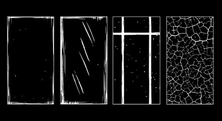 Grunge film frame overlays set. Vector illustration. EPS version.