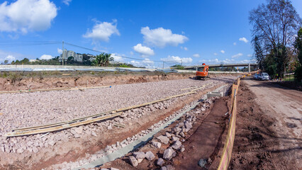 Road Highway Extensions Construction Foundation Stones Earthwork layout.