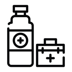 A bottle with a cross and a medical kit with a cross on it