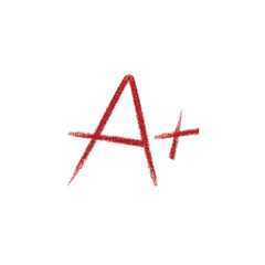 Grade result - A+. Imitation of writing in red pencil.Vector linear icon illustration isolated on white background.