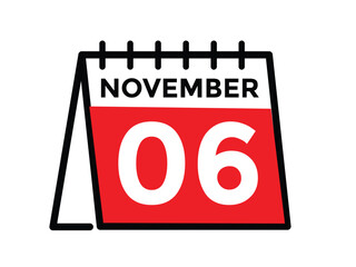 6 November, calendar date icon. 6 November Calendar Date for Deadlines or Appointment. Day, month. vector illustration.
