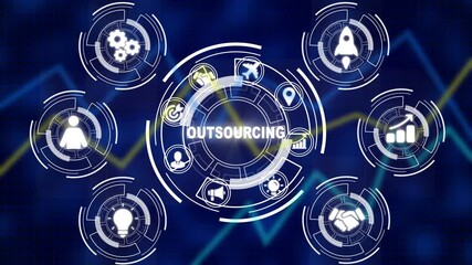 Business, Technology, Internet and network concept. Outsourcing Human Resources. a futuristic holographic advanced HUD circle platform, success business graph arrow tech                                - Powered by Adobe