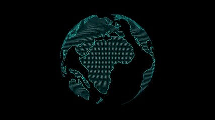 3D Earth world globe with dotted texture spinning with alpha channel Digital technology planet. Digital Earth globe rotating animation, News background seamless loop, breaking news studio background,  - Powered by Adobe