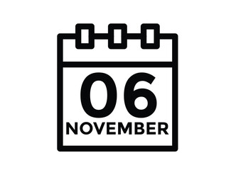 6 November, calendar date icon. 6 November Calendar Date for Deadlines or Appointment. Day, month. vector illustration.
