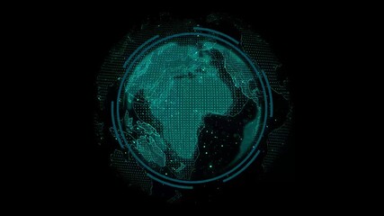 Abstract globe planet earth on black background Suitable for educational or business films, modern explainers, or infographics. Technology style of rotate earth hologram 3D digital - Powered by Adobe