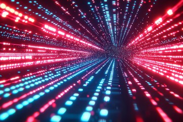 Dynamic visuals convey high-speed information flow.